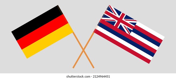 Crossed flags of Germany and The State Of Hawaii. Official colors. Correct proportion. Vector illustration
