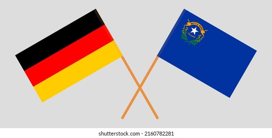 Crossed flags of Germany and The State of Nevada. Official colors. Correct proportion. Vector illustration

