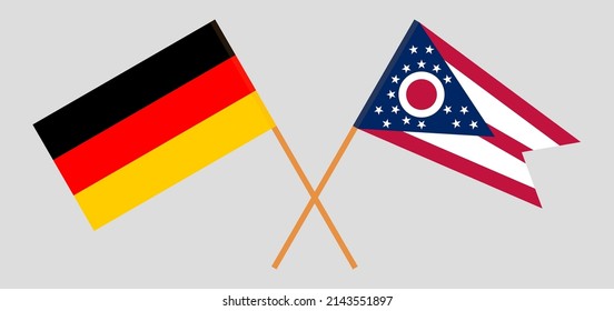 Crossed flags of Germany and the State of Ohio. Official colors. Correct proportion. Vector illustration
