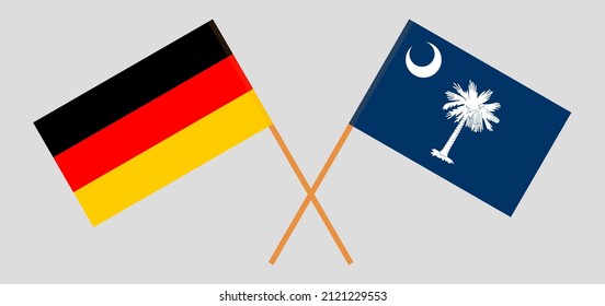 Crossed flags of Germany and The State of South Carolina. Official colors. Correct proportion. Vector illustration
