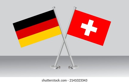 Banderas cruzadas de Alemania y Suiza. Colores oficiales. Proporción correcta. Diseño de pancartas