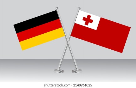 Crossed flags of Germany and Tonga. Official colors. Correct proportion. Banner design