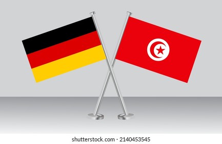 Gekreuzte Flaggen von Deutschland und Tunesien. Offizielle Farben. Richtiger Anteil. Banner-Design