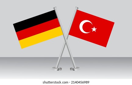 Banderas cruzadas de Alemania y Turquía. Colores oficiales. Proporción correcta. Diseño de pancartas