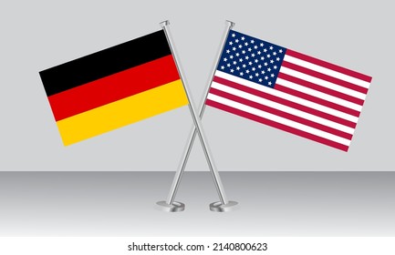 Banderas cruzadas de Alemania y Estados Unidos de América (EE.UU.). Colores oficiales. Proporción correcta. Diseño de pancartas