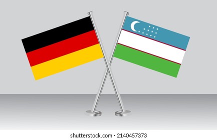 Crossed flags of Germany and Uzbekistan. Official colors. Correct proportion. Banner design