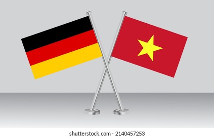 Banderas cruzadas de Alemania y Vietnam. Colores oficiales. Proporción correcta. Diseño de pancartas