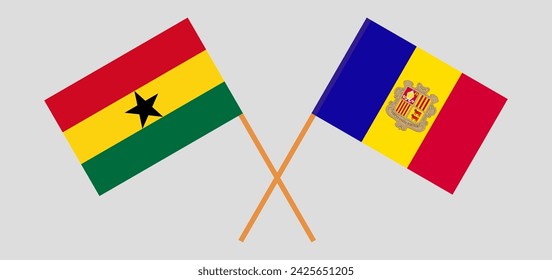 Crossed flags of Ghana and Andorra. Official colors. Correct proportion. Vector illustration
