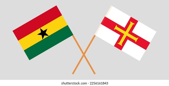 Crossed flags of Ghana and Bailiwick of Guernsey. Official colors. Correct proportion. Vector illustration
