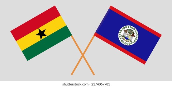 Crossed flags of Ghana and Belize. Official colors. Correct proportion. Vector illustration