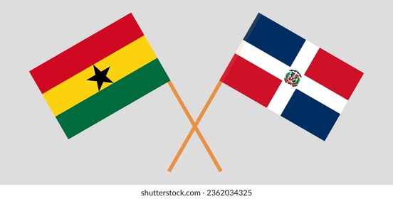 Crossed flags of Ghana and Dominican Republic. Official colors. Correct proportion. Vector illustration
