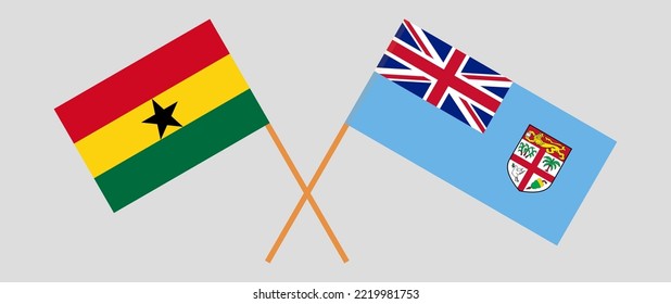 Crossed flags of Ghana and Fiji. Official colors. Correct proportion. Vector illustration
