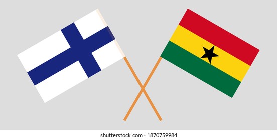 Crossed flags of Ghana and Finland. Official colors. Correct proportion