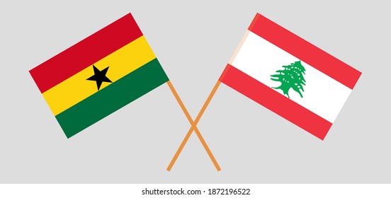 Crossed flags of Ghana and the Lebanon. Official colors. Correct proportion