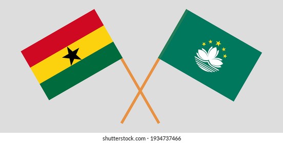 Crossed flags of Ghana and Macau. Official colors. Correct proportion
