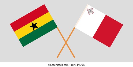 Crossed flags of Ghana and Malta. Official colors. Correct proportio