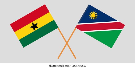 Crossed flags of Ghana and Namibia. Official colors. Correct proportion