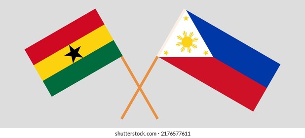 Crossed flags of Ghana and the Philippines. Official colors. Correct proportion. Vector illustration
