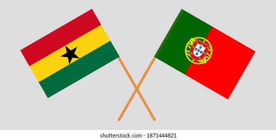 Crossed flags of Ghana and Portugal. Official colors. Correct proportion