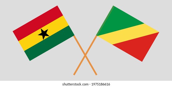 Crossed flags of Ghana and Republic of the Congo. Official colors. Correct proportion