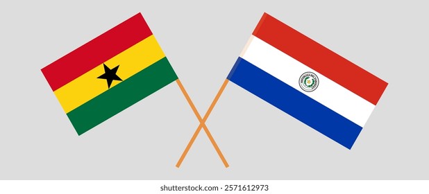 Crossed flags of Ghana and Republic of Paraguay. Official colors. Correct proportion. Vector illustration.
