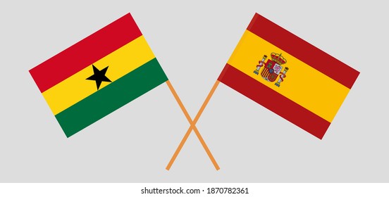 Crossed flags of Ghana and Spain. Official colors. Correct proportion