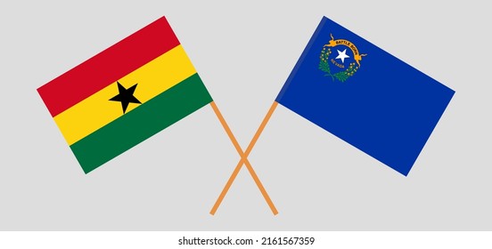 Crossed flags of Ghana and The State of Nevada. Official colors. Correct proportion