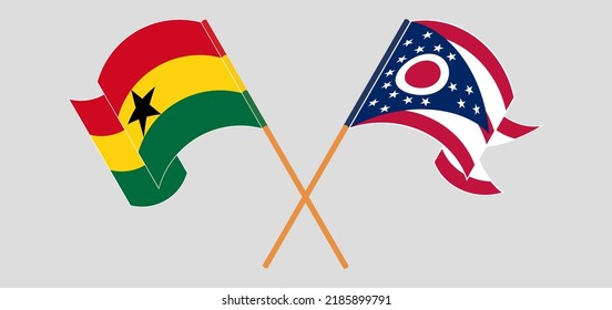 Banderas cruzadas de Ghana y el estado de Ohio. Colores oficiales. Proporción correcta. Ilustración del vector
