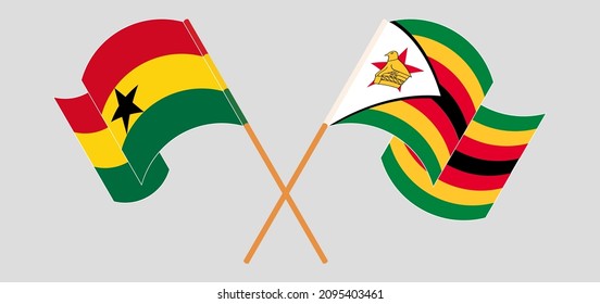 Crossed flags of Ghana and Zimbabwe. Official colors. Correct proportion. Vector illustration
