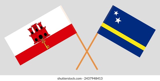 Crossed flags of Gibraltar and Country of Curacao. Official colors. Correct proportion. Vector illustration
