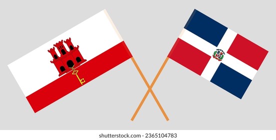 Crossed flags of Gibraltar and Dominican Republic. Official colors. Correct proportion. Vector illustration
