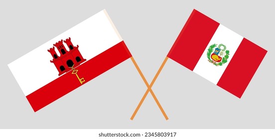 Crossed flags of Gibraltar and Peru. Official colors. Correct proportion. Vector illustration
