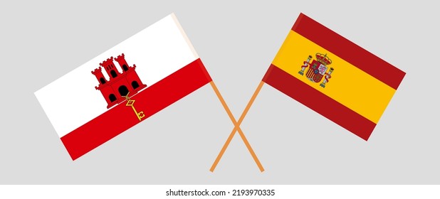 Crossed flags of Gibraltar and Spain. Official colors. Correct proportion. Vector illustration

