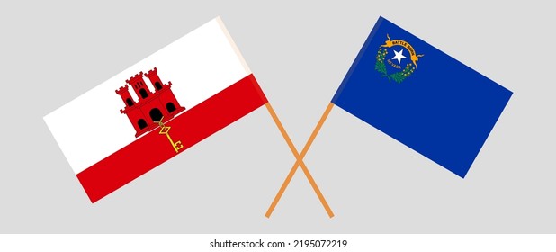 
Crossed flags of Gibraltar and The State of Nevada. Official colors. Correct proportion. Vector illustration
