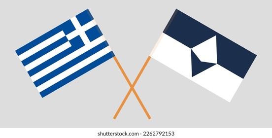 Crossed flags of Greece and Antarctica. Official colors. Correct proportion. Vector illustration
