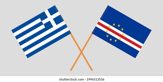 Crossed flags of Greece and Cape Verde. Official colors. Correct proportion