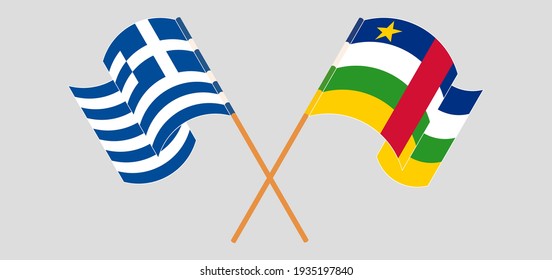 Banderas cruzadas de Grecia y la República Centroafricana. Colores oficiales. Proporción correcta