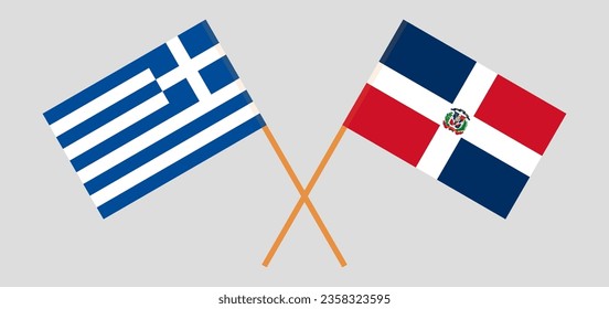 Crossed flags of Greece and Dominican Republic. Official colors. Correct proportion. Vector illustration
