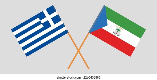 Crossed flags of Greece and Equatorial Guinea. Official colors. Correct proportion. Vector illustration
