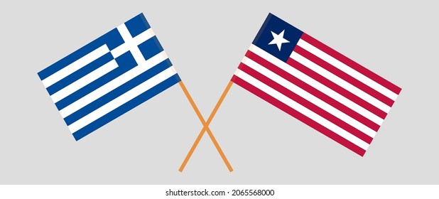 Crossed flags of Greece and Liberia. Official colors. Correct proportion