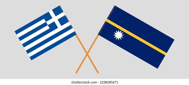 Crossed flags of Greece and Nauru. Official colors. Correct proportion. Vector illustration

