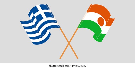 Crossed flags of Greece and the Niger. Official colors. Correct proportion