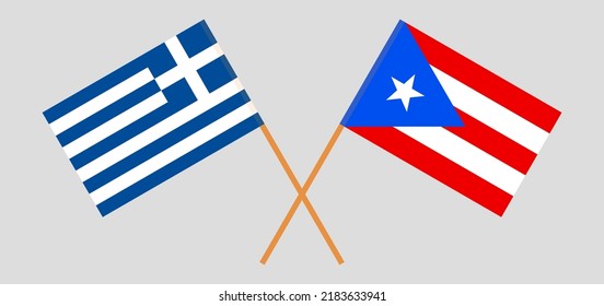 Crossed flags of Greece and Puerto Rico. Official colors. Correct proportion. Vector illustration
