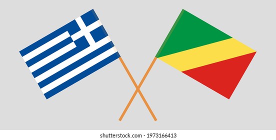 Crossed flags of Greece and Republic of the Congo. Official colors. Correct proportion
