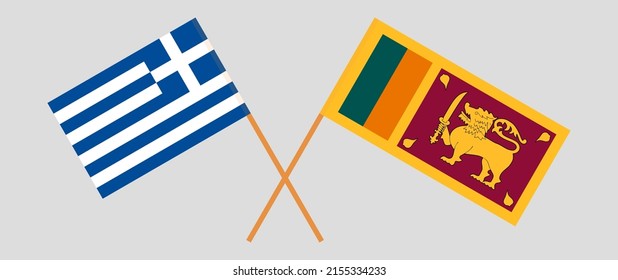 Crossed flags of Greece and Sri Lanka. Official colors. Correct proportion. Vector illustration
