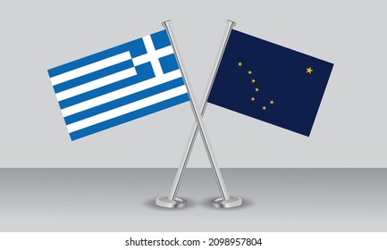 Crossed flags of Greece and State of Alaska. Official colors. Correct proportion. Banner design