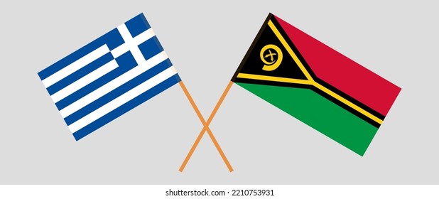 Banderas cruzadas de Grecia y Vanuatu. Colores oficiales. Proporción correcta. Ilustración del vector
