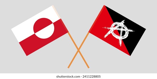 Crossed flags of Greenland and anarchy. Official colors. Correct proportion. Vector illustration
