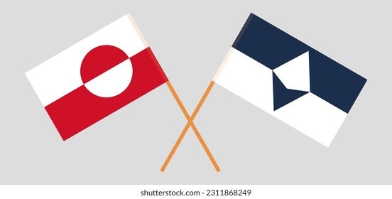 Crossed flags of Greenland and Antarctica. Official colors. Correct proportion. Vector illustration
