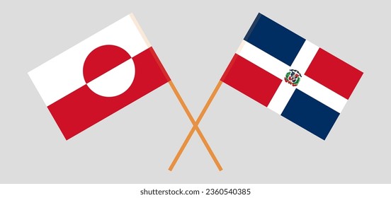 Crossed flags of Greenland and Dominican Republic. Official colors. Correct proportion. Vector illustration
